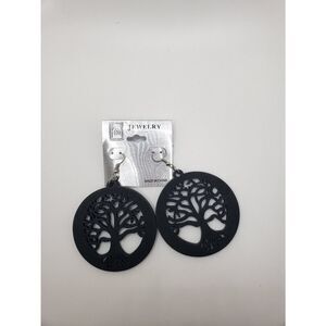 Black wood tree of life earrings